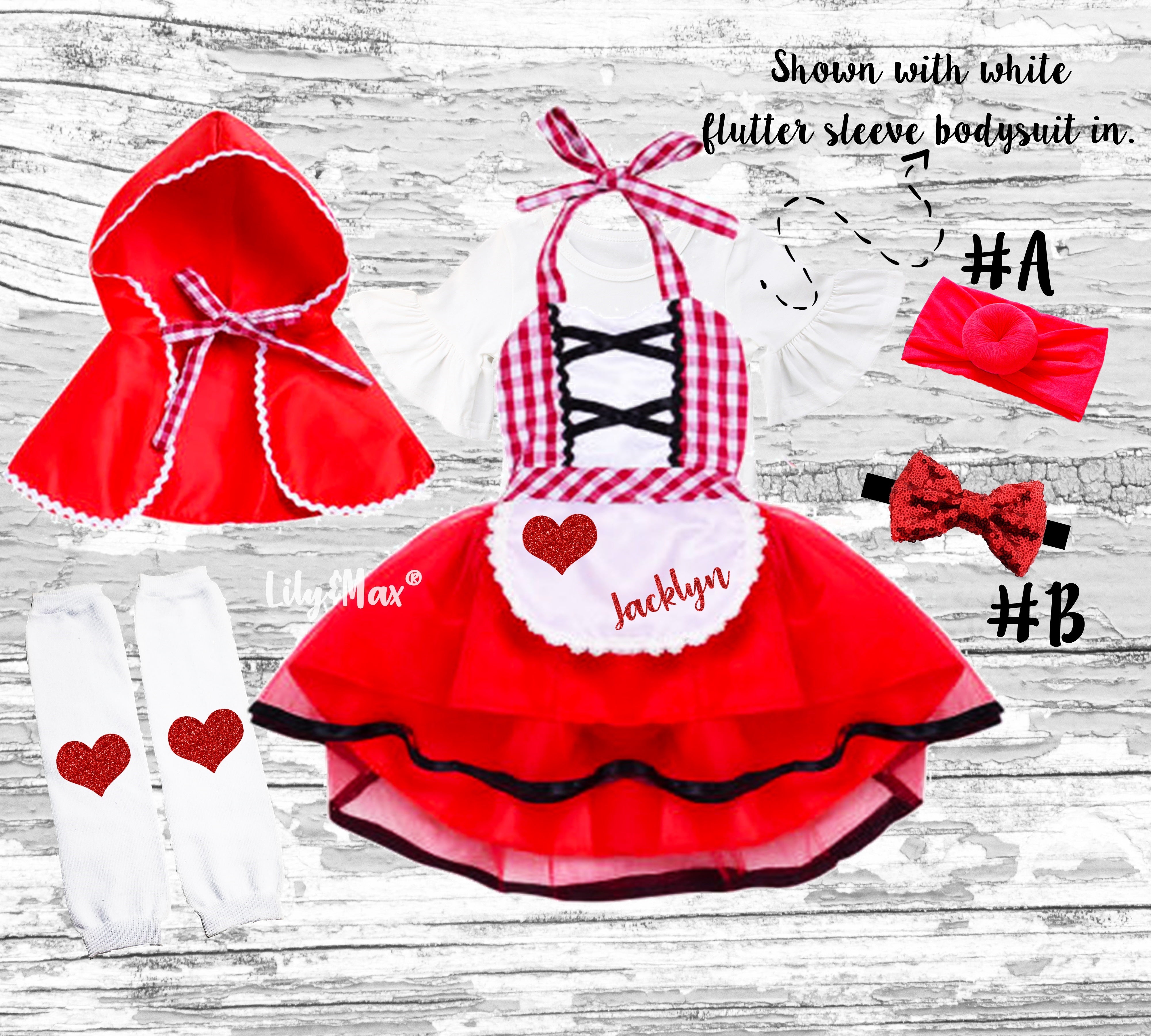 Little Red Riding Hood Costume Romper: Halloween Dress & Cape Leg Warmers / 6-12 months