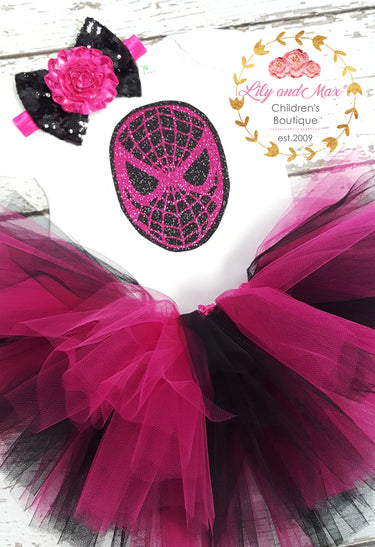 Spider Birthday Outfit: Glitter Bodysuit, Tutu, Headband