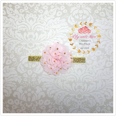 Christmas Headband: Red Gold Polka Dot Flower, Baby Toddler Headband