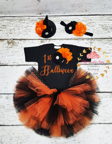 Baby's First Halloween Witch Tutu Set: Jeweled Bodysuit & Headband