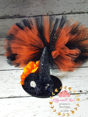 Baby's First Halloween Witch Tutu Set: Jeweled Bodysuit & Headband