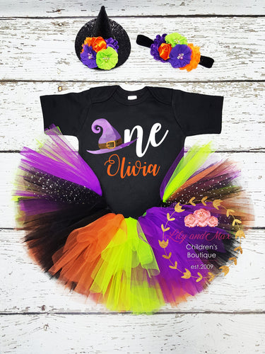 Witch Tutu Outfit: Halloween Birthday Costume with Hat or Headband