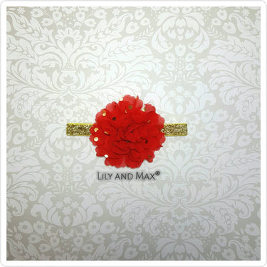 Christmas Headband: Red Gold Polka Dot Flower, Baby Toddler Headband