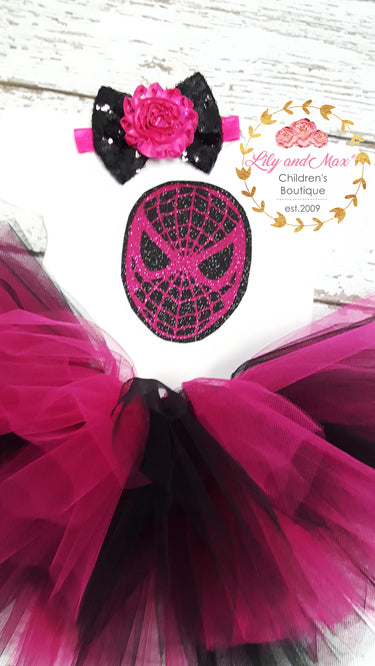 Spider Birthday Outfit: Glitter Bodysuit, Tutu, Headband
