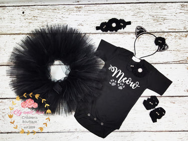 Halloween Cat Tutu Costume: Meow Outfit with Ears Headband