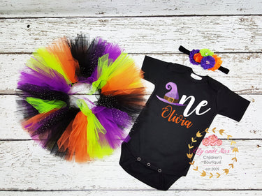 Witch Tutu Outfit: Halloween Birthday Costume with Hat or Headband