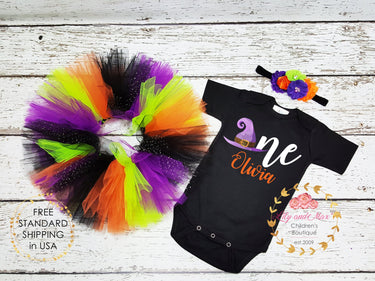 Witch Tutu Outfit: Halloween Birthday Costume with Hat or Headband