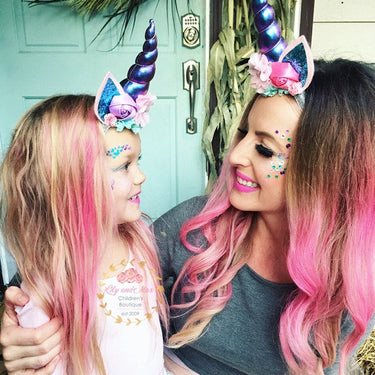 Unicorn Headband: Silver Glitter Elastic, Jeweled Flowers