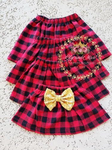 Girls Valentine's Outfit: Plaid Skirt Set with Glitter Heart