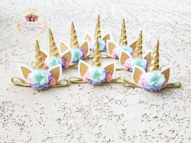 Gold Glitter Unicorn Headband: Pastel Flower Party Favor