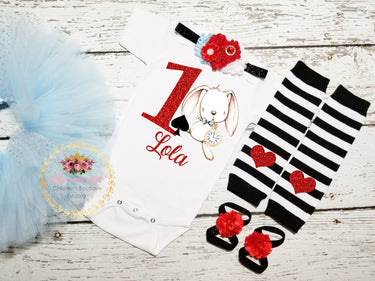 Alice ONEderland Birthday Outfit: Tutu Dress, Headband & Leg Warmers