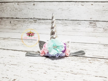 Gold Glitter Unicorn Headband: Pastel Flower Party Headband