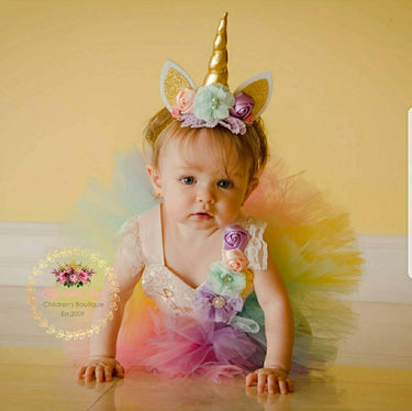 Gold Glitter Unicorn Headband: Pastel Flower Party Favor