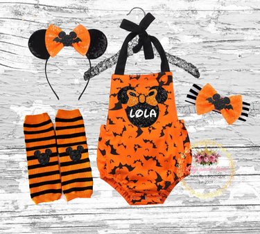 Personalized Baby Girl's 1st Halloween Mouse Romper Outfit