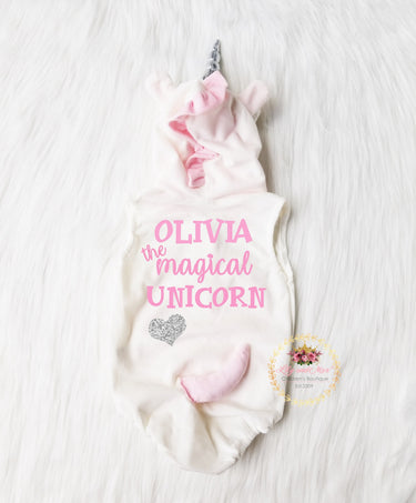 Personalized Unicorn Romper: Baby Costume with Silver Horn
