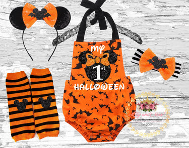 Baby Girl's 1st Halloween Romper Outfit: Mouse Costume with Sequin Headband