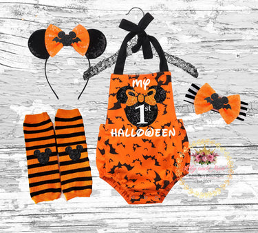 Baby Girl's 1st Halloween Romper Outfit: Mouse Costume with Sequin Headband