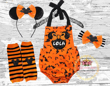 Personalized Baby Girl's 1st Halloween Mouse Romper Outfit