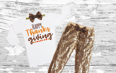 Thanksgiving Baby Outfit: Sequin Gold Pants Set