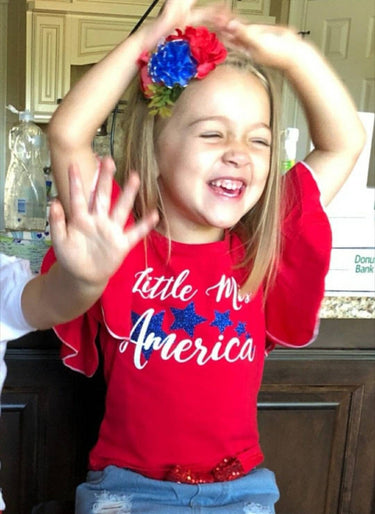 Girls 4th of July Outfit: Patriotic Denim Shorts Set