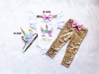 Unicorn Birthday Outfit: Sequin Pants, Leotard & Headband Set