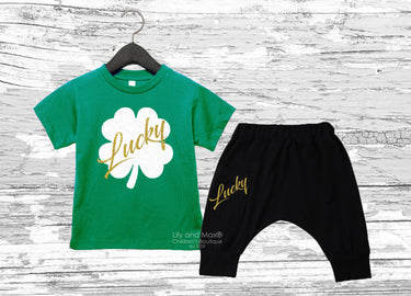 St.Patrick's Day boy Outfit, Lucky shamrock boy PANT set, Lucky bodysuit boy 1st St.Patrick's Day outfit, boy outfit, black boy pants