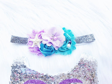 Mermaid Flower Headband: Sea Shell, Starfish, & Pearl Baby Headband