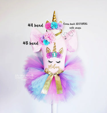 Personalized Unicorn Birthday Outfit: Pink Top, Rainbow Tutu & Headband Set