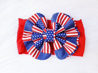 USA Flag Bow Headband: Patriotic 4th of July Nylon Turban