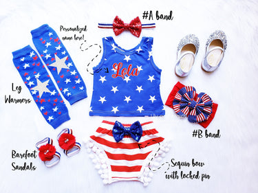 4th of July Baby Outfit: Pom Pom Short Set, Patriotic Girl Costume
