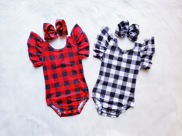 Buffalo Plaid Cross Back Leotard: Flutter Sleeve Baby Clothes