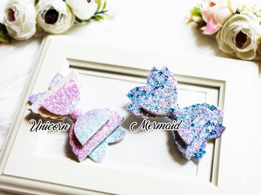 Glitter Bow Alligator Clip: Unicorn, Mermaid Styles
