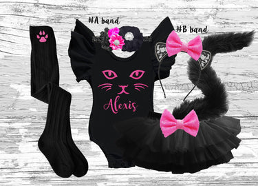 Halloween Cat Costume: Tutu Bloomer with tail Jeweled Cat Ear Headband