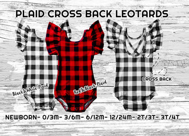 Buffalo Plaid Cross Back Leotard: Flutter Sleeve Bodysuit