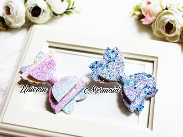 Glitter Bow Alligator Clip: Unicorn, Mermaid Styles