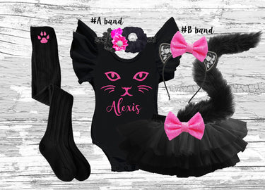 Halloween Cat Costume: Tutu Bloomer with tail Jeweled Cat Ear Headband