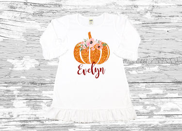 Personalized Thanksgiving Girls Dress: Pumpkin Floral Outfit