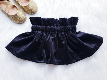 Black Velvet Girls Skirt: High-Waisted Paper Bag Skirt