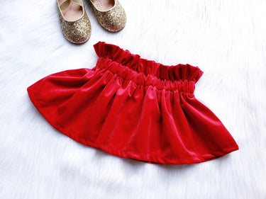 Red Velvet Baby Skirt: High-Waisted Paper Bag Style