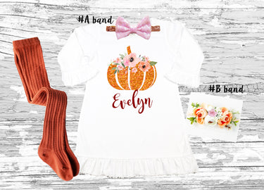 Personalized Thanksgiving Girls Dress: Pumpkin Floral Outfit