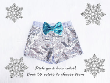 Silver Sequin Baby Shorts: Winter Wonderland Birthday Outfit
