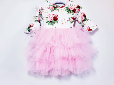 Floral Bell Sleeve Pink Tutu Dress: Boho Birthday Outfit