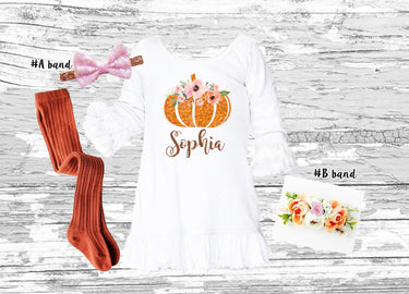 Personalized Thanksgiving Girls Dress: Pumpkin Floral Outfit