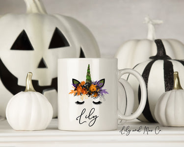 Personalized Halloween Unicorn Coffee Mug, Custom Name Gift