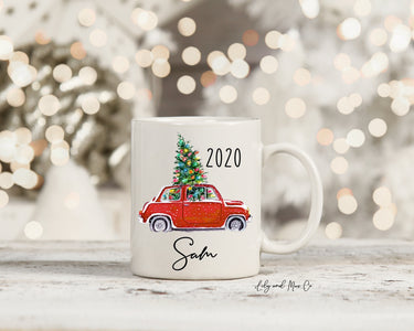 Personalized Red Car Christmas Tree Mug - Any Year