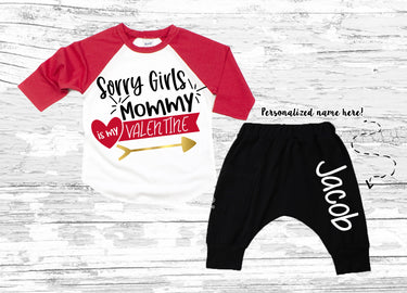 Valentine's Baby Boy Outfit: Mommy's Valentine Raglan & Harem Pants