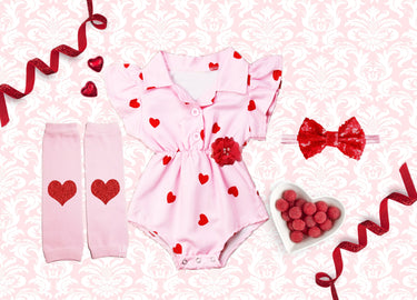 Valentine's Day Baby Girl Outfit: Red Heart Romper, leg warmers