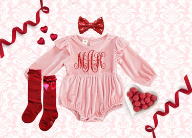 Valentine's Day Velvet Romper: Monogrammed Baby Outfit