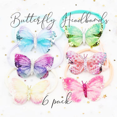Glitter Butterfly Headbands: Realistic Baby Headband Set - 6-Pack