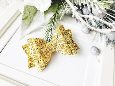 Gold Glitter Bow Alligator Clip: Trendy Hair Accessory